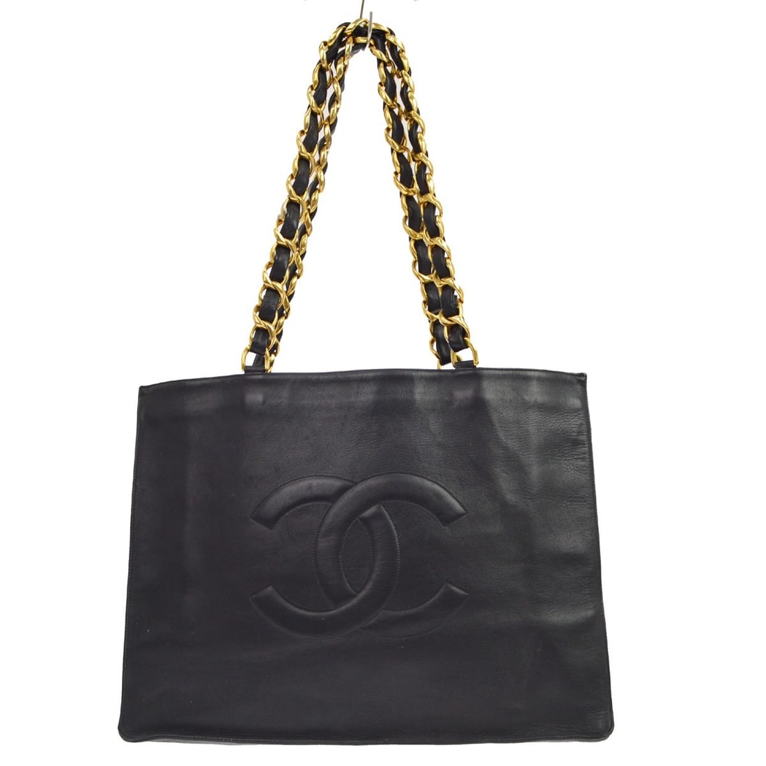 CHANEL Quilted Lambskin Tote Shoulder Bag Black Large: CHANEL Quilted Lambskin Tote Shoulder Bag Black Large Vintage Chanel shoulder tote bag in black quilted lambskin with chain shoulder straps. This large women's bag features an interior zipper pocket a