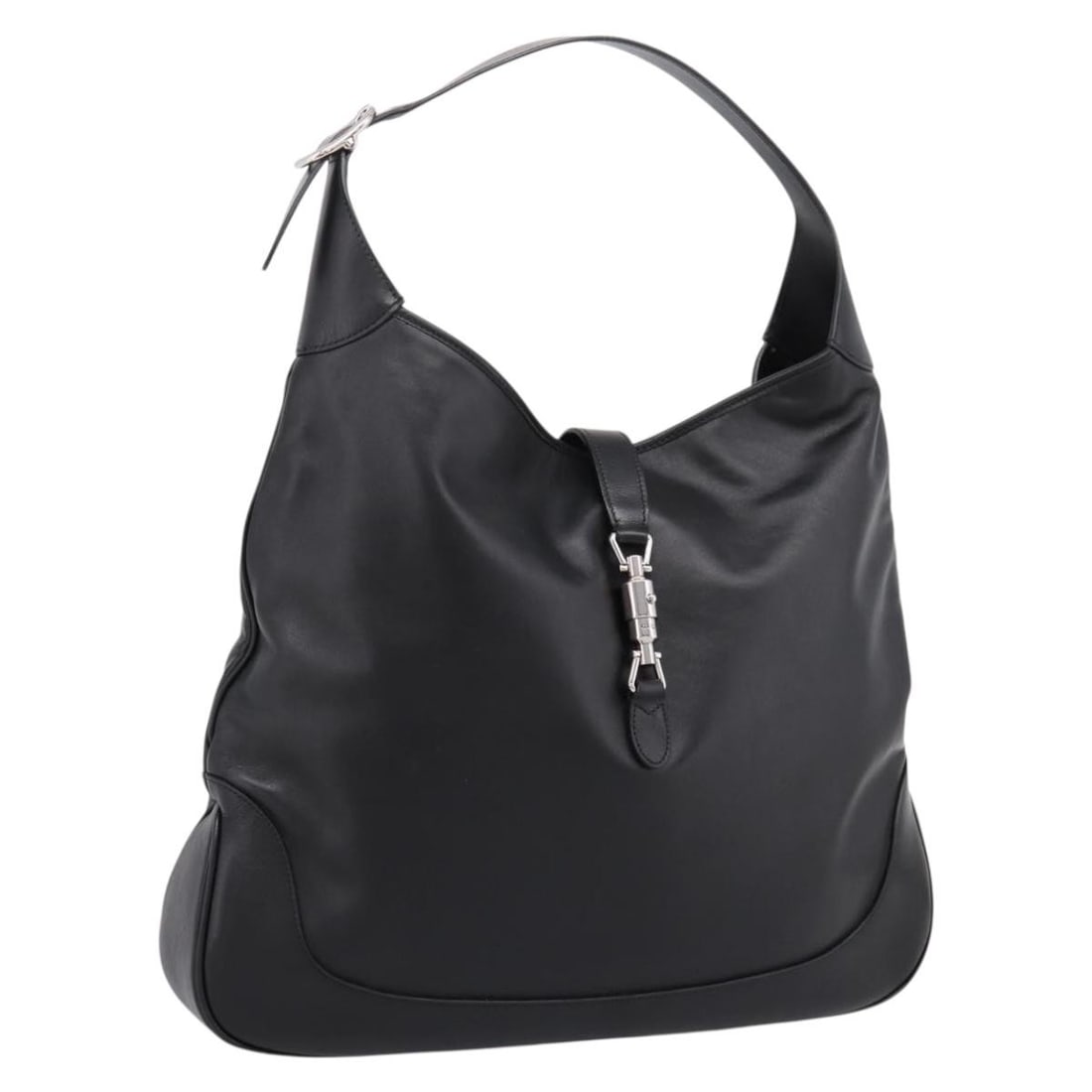 GUCCI 764202 Jackie black leather 2way shoulder bag: GUCCI 764202 Jackie black leather 2way shoulder bag Gucci Jackie 2-way shoulder bag in black leather with silver-tone accents. Made in Italy, this women's bag includes a dust bag and features an overa