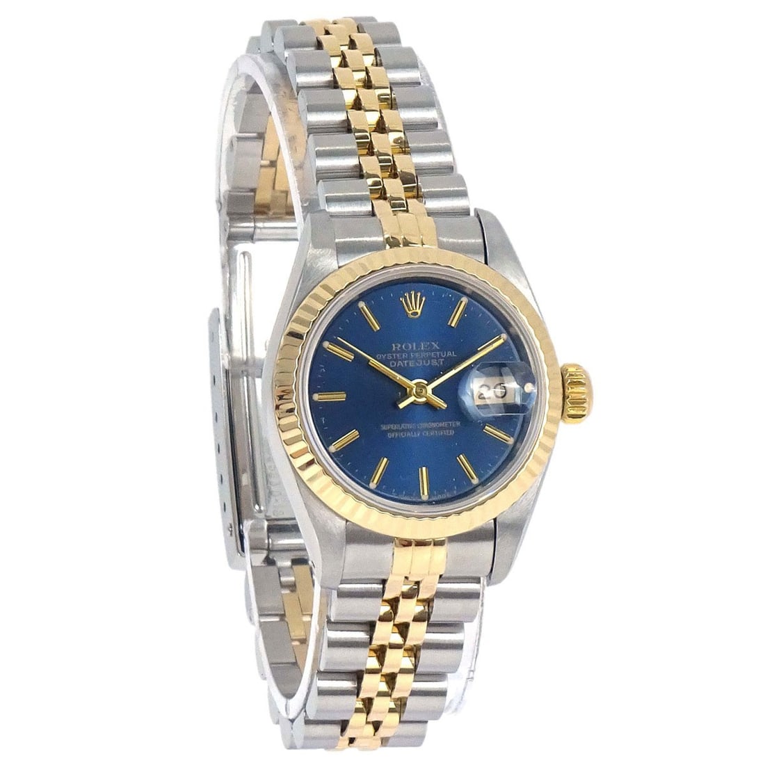 Rolex Datejust 69173 Womens 26mm Blue Dial Steel 18K Yellow Gold Watch: Rolex Datejust 69173 Womens 26mm Blue Dial Steel 18K Yellow Gold Watch Rolex Oyster Perpetual Datejust women's wristwatch with automatic mechanical movement and classic analog display. This 1991 watch