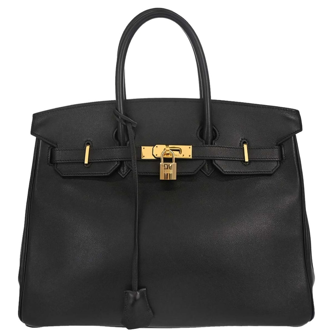 HERMES Birkin 35 Black Gulliver Leather Satchel Bag: HERMES Birkin 35 Black Gulliver Leather Satchel Bag Hermes Birkin 35 handbag in black Gulliver leather with a structured satchel silhouette, double handles, and turnlock closure. Made in France, this 