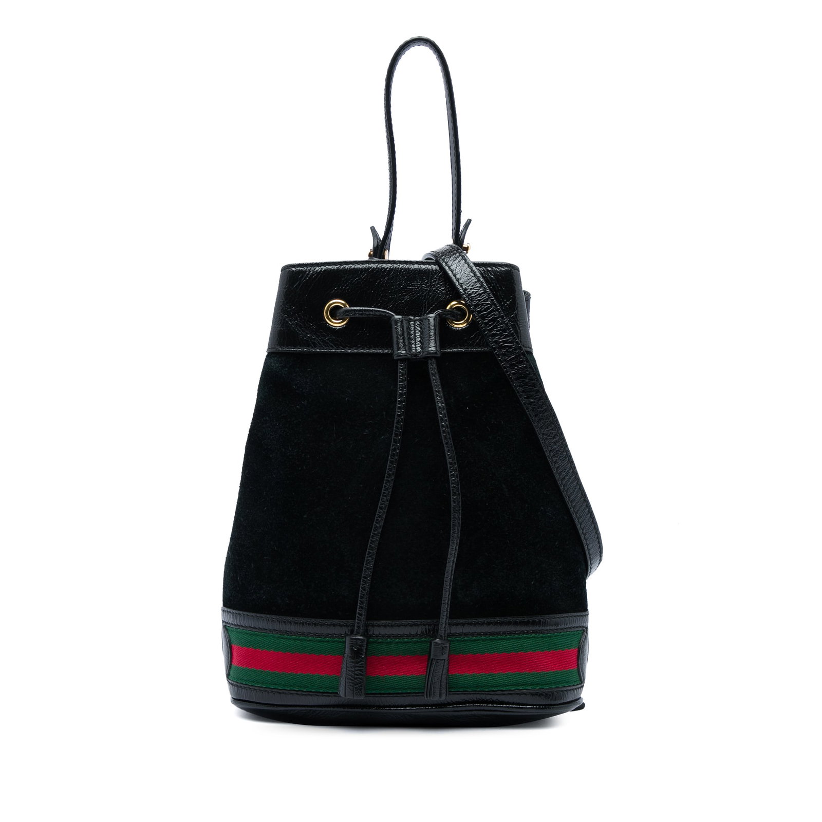 Gucci Ophidia Small Bucket Bag in Suede and Leather: Gucci Ophidia Small Bucket Bag in Suede and Leather A Gucci Ophidia small bucket bag crafted with a suede body and leather trim. It features a flat leather handle, a detachable flat leather strap, an 