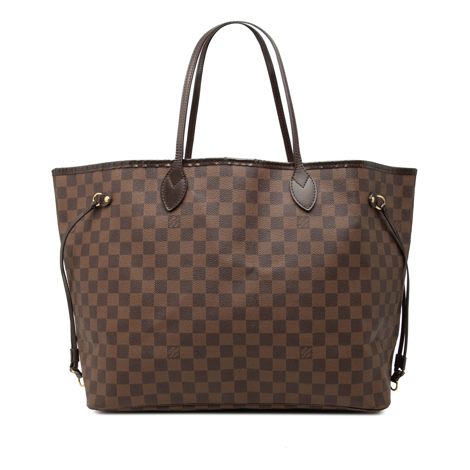 Louis Vuitton Neverfull GM Damier Ebene Tote Bag: Louis Vuitton Neverfull GM Damier Ebene Tote Bag Louis Vuitton Neverfull GM tote in Damier Ebene canvas with leather trim and flat leather shoulder straps. The bag features an open top with a lobster 