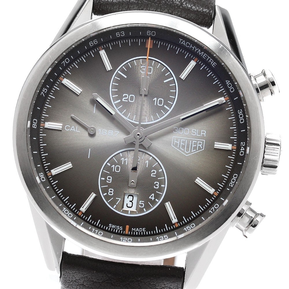 TAG Heuer Carrera 300SLR CAR2112-1 Mens Chronograph Wristwatch: TAG Heuer Carrera 300SLR CAR2112-1 Mens Chronograph Wristwatch TAG Heuer Carrera 300SLR chronograph men's wristwatch with a stainless steel case, brown dial, and leather strap. This automatic watch fe