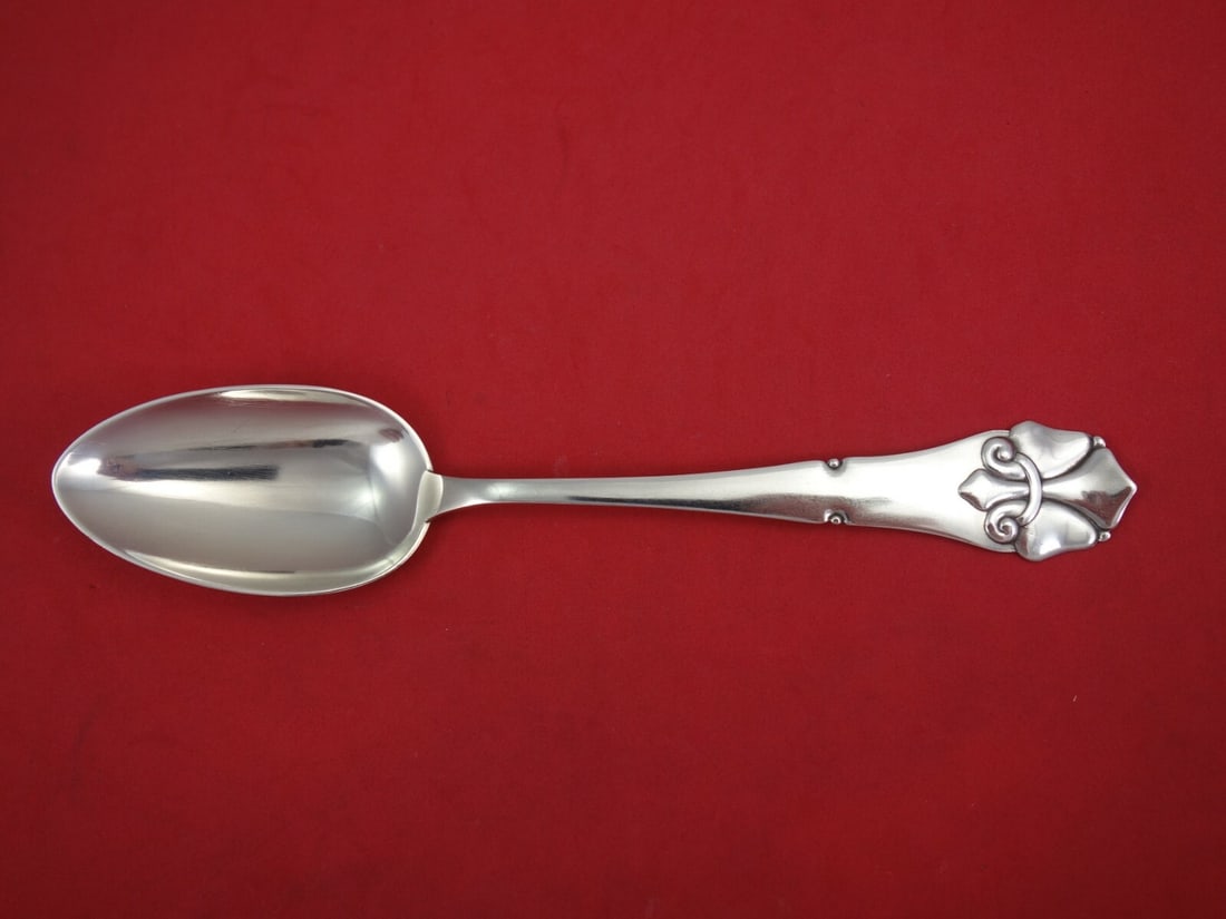 8" Sterling Silver Dinner Spoon Orla Vagn Mogensen French Lily: 8" Sterling Silver Dinner Spoon Orla Vagn Mogensen French Lily Sterling silver dinner spoon in the French Lily pattern by Orla Vagn Mogensen. Made in Denmark, this flatware piece is not monogrammed an