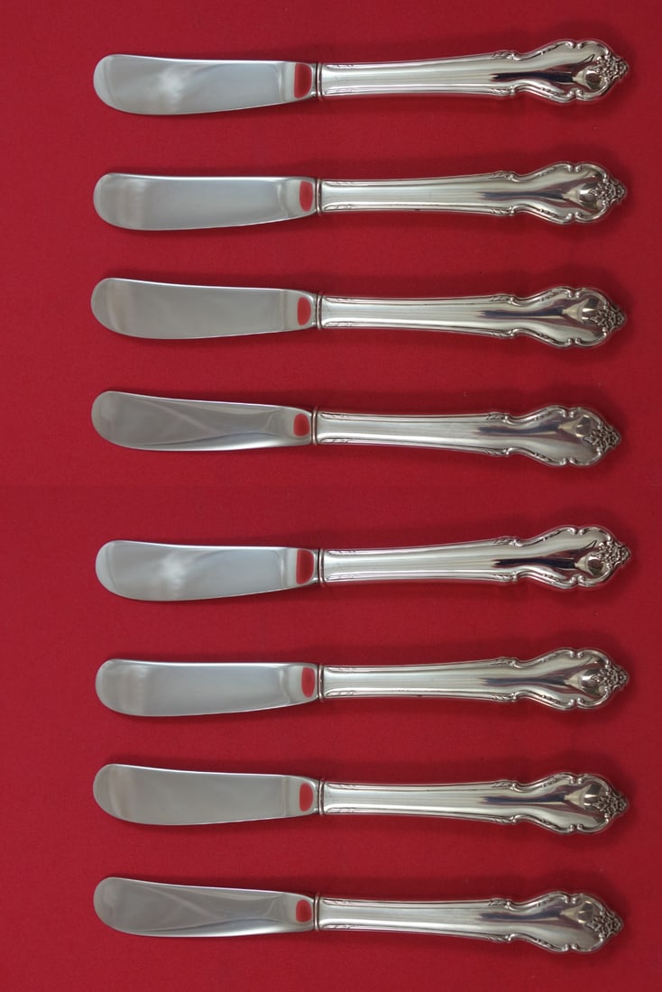 Set of 8 Breton Rose Sterling Silver Butter Spreaders (1 of 4)