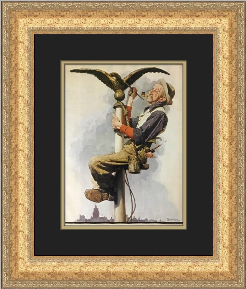 Norman Rockwell open edition print Man Painting Flagpole framed: Norman Rockwell open edition print Man Painting Flagpole framed This is a professionally custom-framed, matted print of "Man Painting Flagpole" by Norman Rockwell. The offset lithograph is an open edi