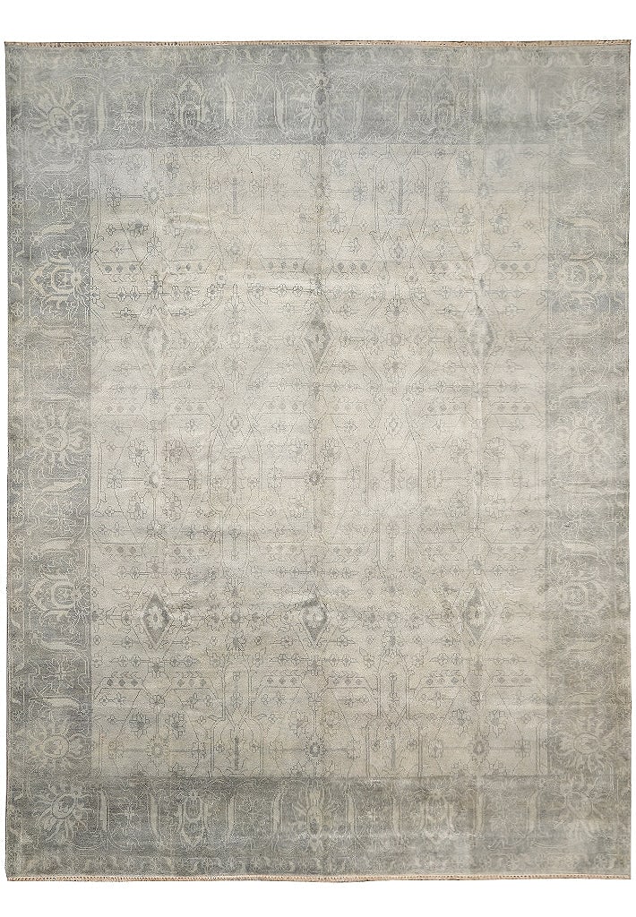 10.3 x 13.6 Hand-Knotted Oushak Rug Wool Neutral Pale Sage: 10.3 x 13.6 Hand-Knotted Oushak Rug Wool Neutral Pale Sage Free continental US Shipping Hand-knotted in India, this Oushak area rug features a neutral palette with beige and sage gray tones and a soft