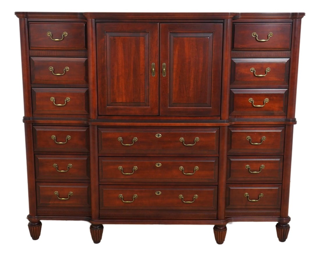 Cherry wood TV armoire cabinet 72w x 25d x 61h: Cherry wood TV armoire cabinet 72w x 25d x 61h Large traditional-style armoire chifferobe TV unit crafted from solid cherry wood. This impressive cabinet features raised panel doors, slide-in pocket d