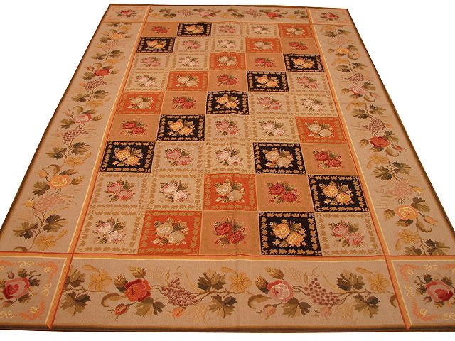 6' x 9' Beige Hand-Knotted French Aubusson Area Rug: 6' x 9' Beige Hand-Knotted French Aubusson Area Rug Free continental US Shipping Introducing the 6' x 9' Beige Needlepoint French Aubusson Rug, a beautiful fusion of classic French elegance and expert