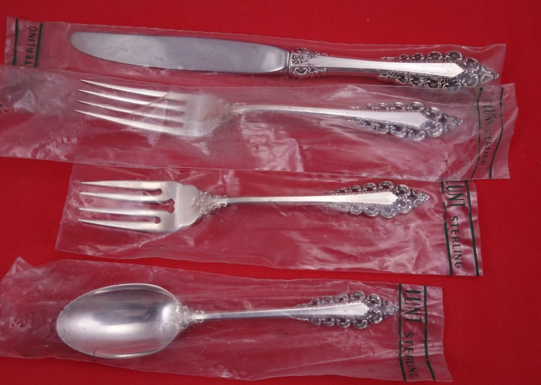 4pc Sterling Silver Place Setting Lunt Florentine Scroll Regular Size (1 of 2)