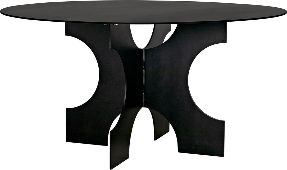Noir Matte Black Industrial Dining Table Steel Pedestal Base: Noir Matte Black Industrial Dining Table Steel Pedestal Base This Matte Black Industrial Dining Table features a sleek, contemporary design that makes it a stylish centerpiece for any dining area. Cra