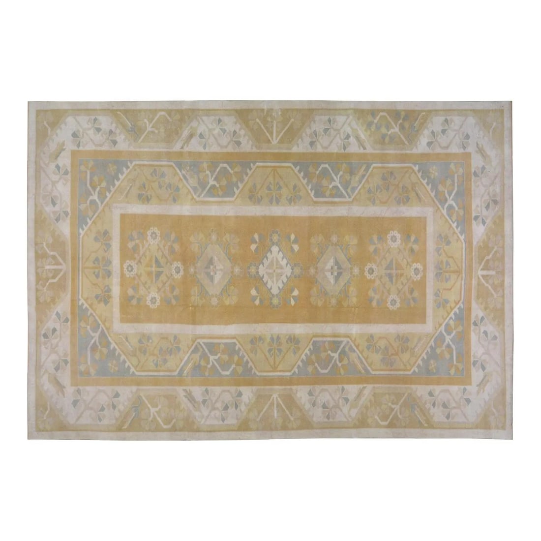 8'4" x 12' Mustard Wool Hand-Knotted Anatolian Rug Vintage: 8'4" x 12' Mustard Wool Hand-Knotted Anatolian Rug Vintage This vintage Turkish Anatolian rug is hand-knotted from wool, showcasing traditional craftsmanship with a modern design sensibility. Its rich