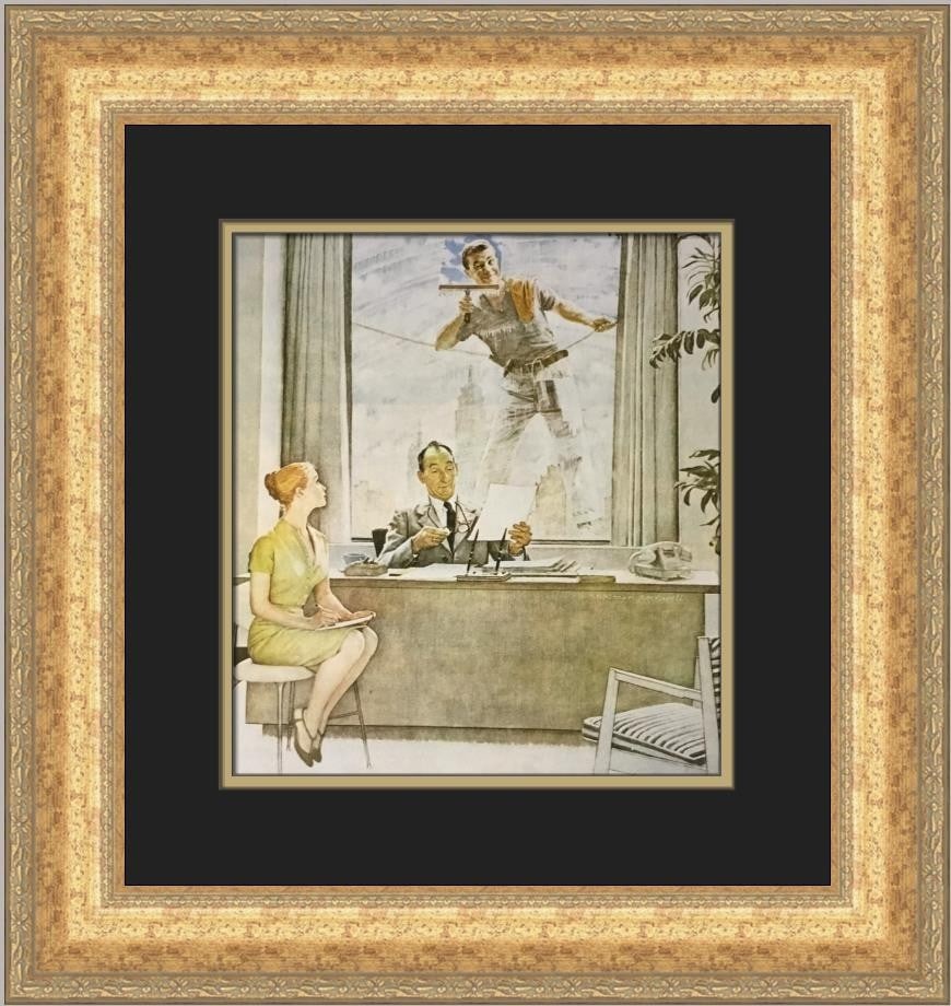 Matted Framed Norman Rockwell Window Washer Open Edition Print (1 of 2)