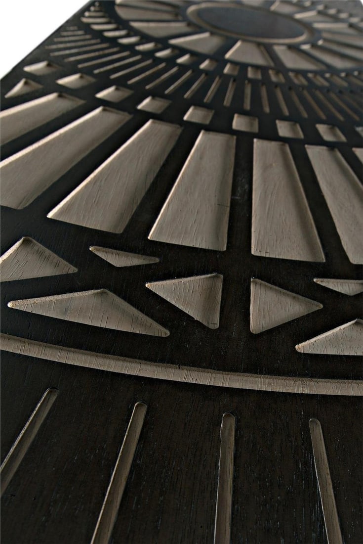 Noir Tutankhamun Console Table Ebony Walnut Transitional Style 33H 81W 20D: Noir Tutankhamun Console Table Ebony Walnut Transitional Style 33H 81W 20D Introducing the Tutankhamun Console, a stunning blend of traditional and modern design. This transitional style console table
