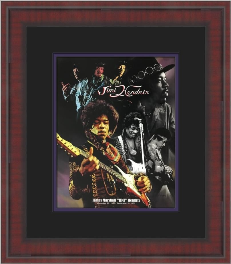 Jimi Hendrix Custom Framed Print by Wishum Gregory 16 x 14 Mixed Media: Jimi Hendrix Custom Framed Print by Wishum Gregory 16 x 14 Mixed Media Celebrate the legacy of the legendary musician Jimi Hendrix with this stunning custom framed print by artist Wishum Gregory. This