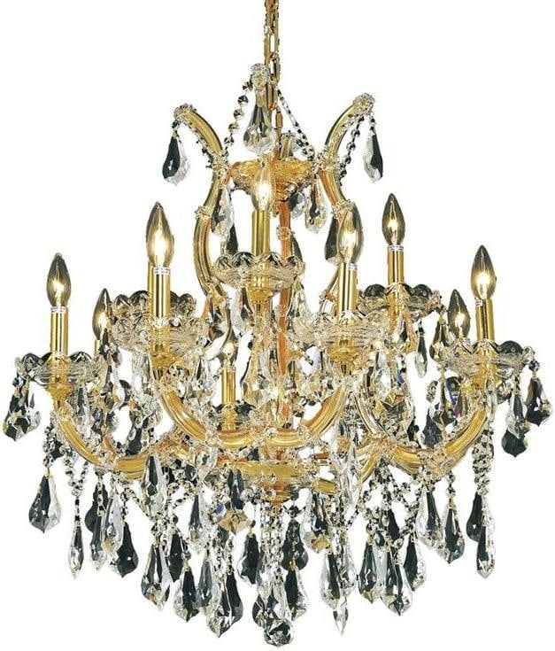 Elegant Lighting Maria Theresa Gold Crystal Bowl Chandelier 13-Light Rococo Style: Elegant Lighting Maria Theresa Gold Crystal Bowl Chandelier 13-Light Rococo Style Illuminate your space with the Classic Maria Theresa Gold Crystal Chandelier, designed in a stunning Rococo style. Thi