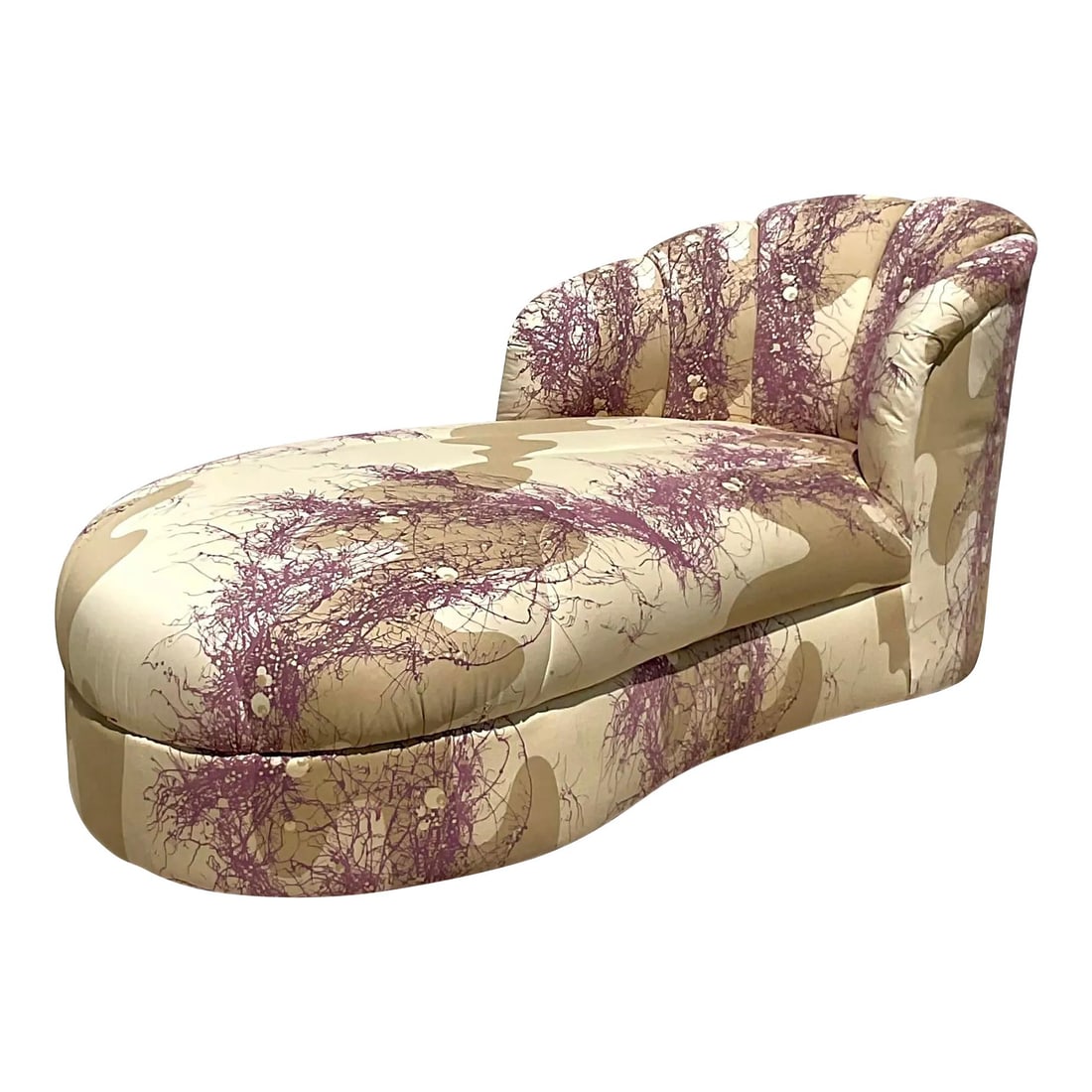 Vintage 1980s Custom Channel Tufted Chaise Lounge Ecru Upholstery (1 of 7)