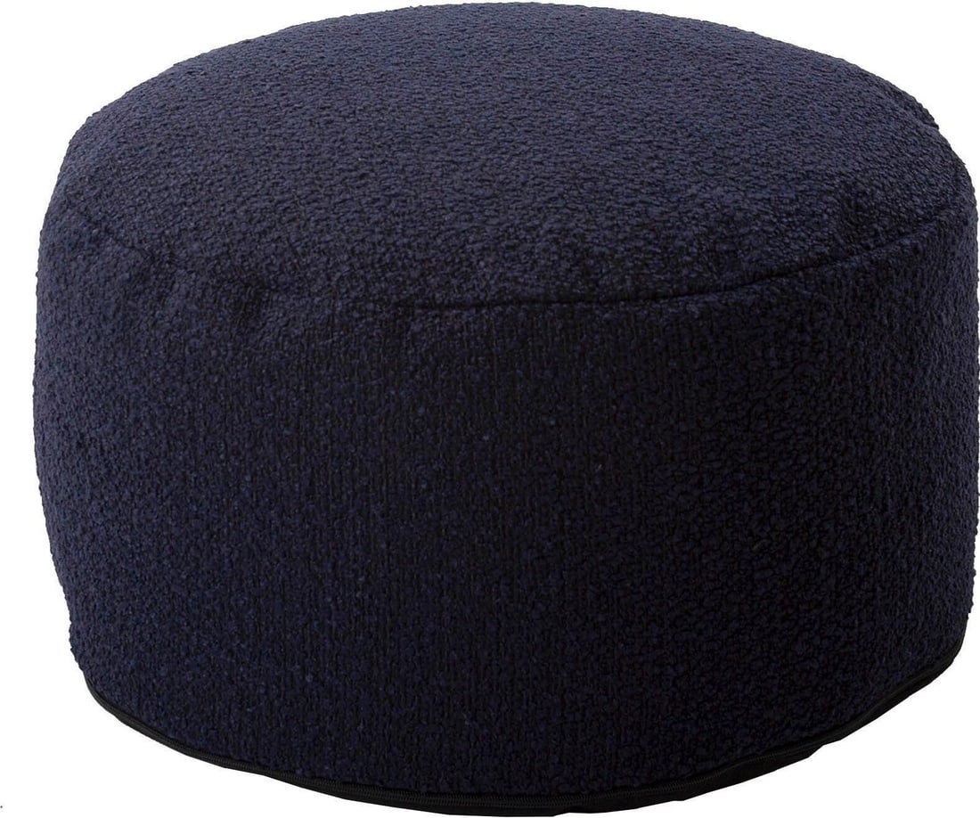 Howard Elliott Round Blue Pouf Ottoman Contemporary Style: Howard Elliott Round Blue Pouf Ottoman Contemporary Style This Traditional Blue Pouf Ottoman is a versatile addition to your living space, perfect for use as a footrest or extra seating. It features a