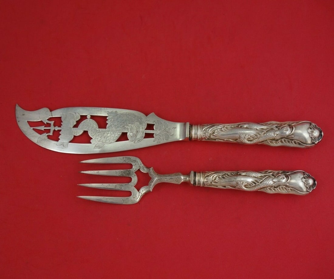 Victorian Silverplate Fish Serving Set 2pc with Dolphin Motif (1 of 2)