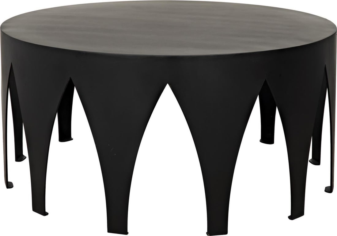 Noir Modern Moroccan Round Coffee Table Matte Black Steel: Noir Modern Moroccan Round Coffee Table Matte Black Steel Elevate your living space with this Modern Moroccan Design Steel Table, a striking addition to any room. Crafted from industrial steel, this c
