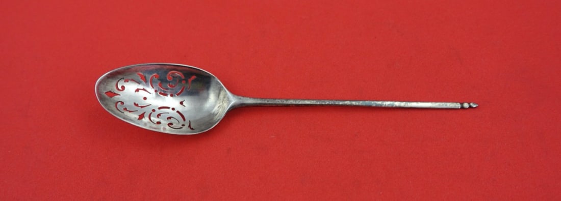 4 3/4 English sterling mote spoon George III era London c. 1760-70 (1 of 2)