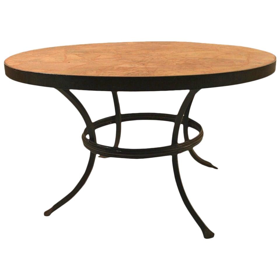 Arts and Crafts Wrought Iron Terrazzo Coffee Table 36" Round: Arts and Crafts Wrought Iron Terrazzo Coffee Table 36" Round This exquisite Arts and Crafts coffee cocktail table features a sturdy wrought iron base supporting a round terrazzo top. Perfect for both 
