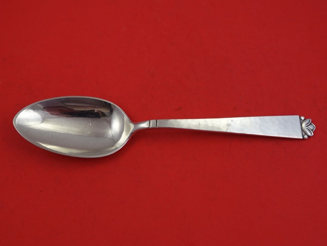 Old Newbury Crafters Oak Leaf Sterling Serving Spoon by Spaulding: Old Newbury Crafters Oak Leaf Sterling Serving Spoon by Spaulding Handmade sterling silver serving spoon in the Oak Leaf pattern by Old Newbury Crafters. This piece was retailed by Spaulding & Co., is