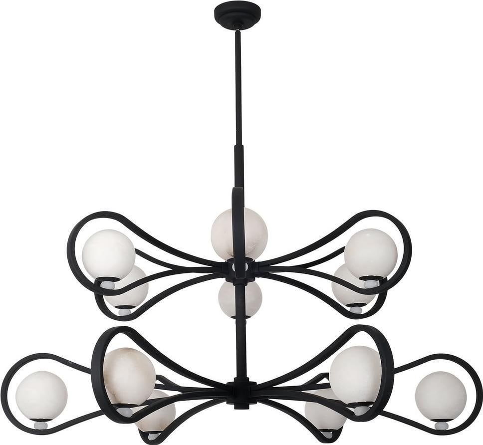 Kalco Elliptical LED Pendant Matte Black Alabaster Glass 2-Tier: Kalco Elliptical LED Pendant Matte Black Alabaster Glass 2-Tier Illuminate your space with this stunning Modern Design LED Pendant featuring exquisite Alabaster Glass. This elegant fixture, part of th