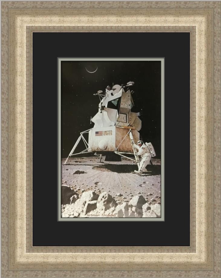 Norman Rockwell Astronauts on the Moon Custom Framed Print 16 x 20: Norman Rockwell Astronauts on the Moon Custom Framed Print 16 x 20 Celebrate the iconic artistry of Norman Rockwell with this beautiful custom framed print titled "Astronauts on the Moon." This medium