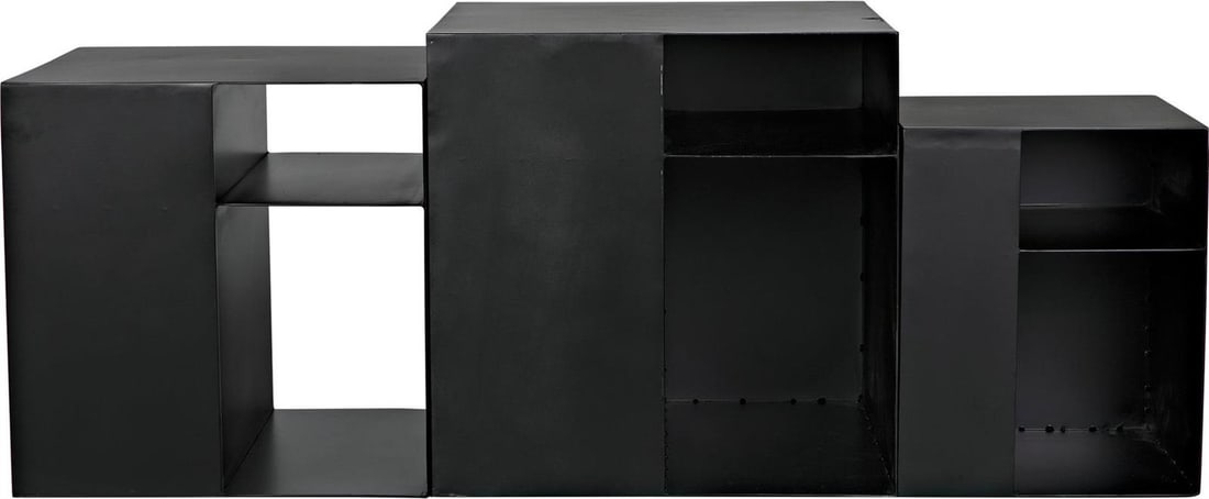 Noir Gropius Matte Black Industrial Steel Cube Table 20H 51W 20D (1 of 4)