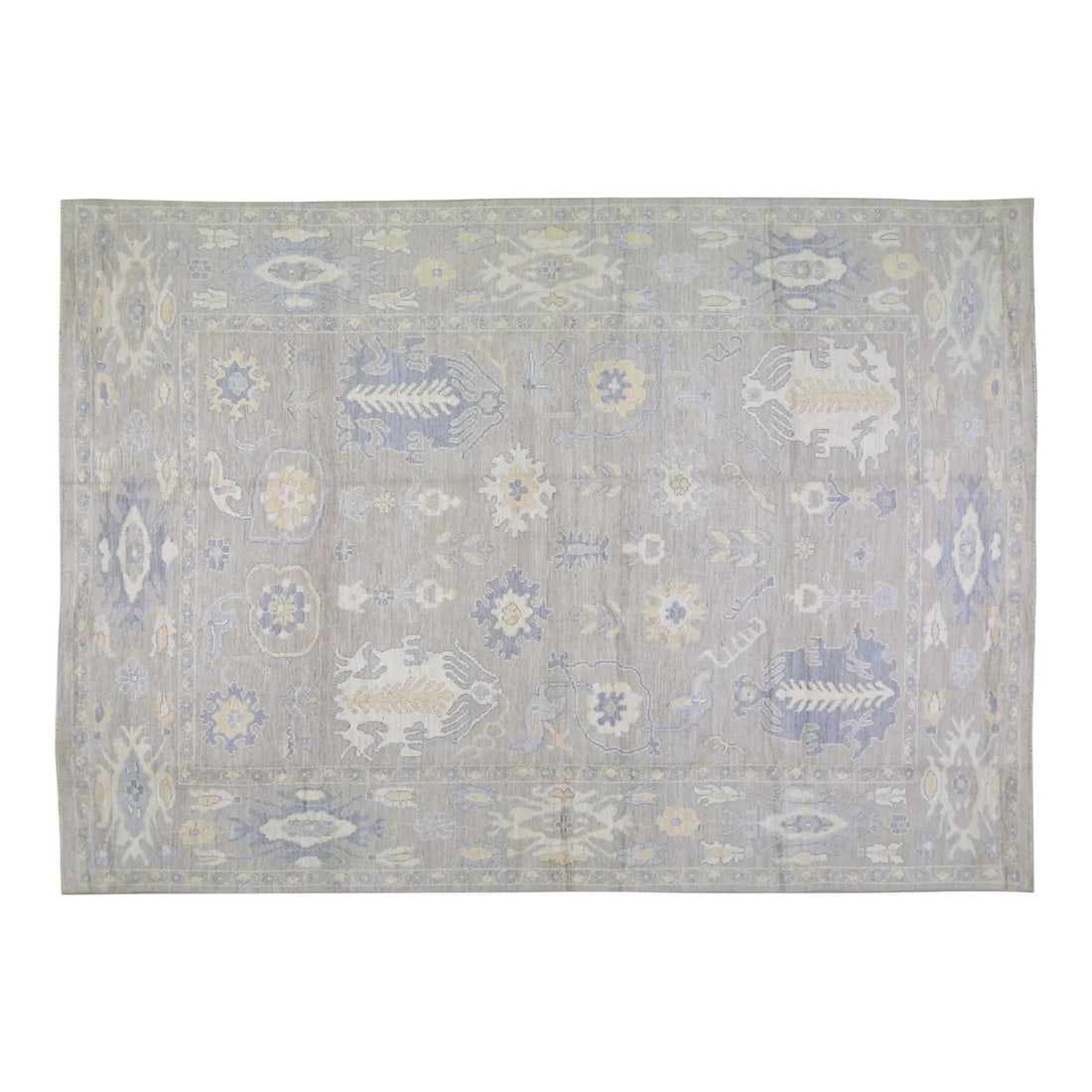 9'9 x 14' Slate Gray Wool Oushak Area Rug Hand Knotted Turkish: 9'9 x 14' Slate Gray Wool Oushak Area Rug Hand Knotted Turkish This Turkish Oushak rug is hand-knotted from wool using traditional rug-making techniques, combining timeless artistry with a modern desi