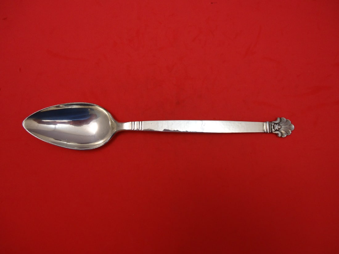 Arts and Crafts Sterling Silver Serving Spoon Hand Hammered Shell Finial 10 3/4 inches (1 of 1)