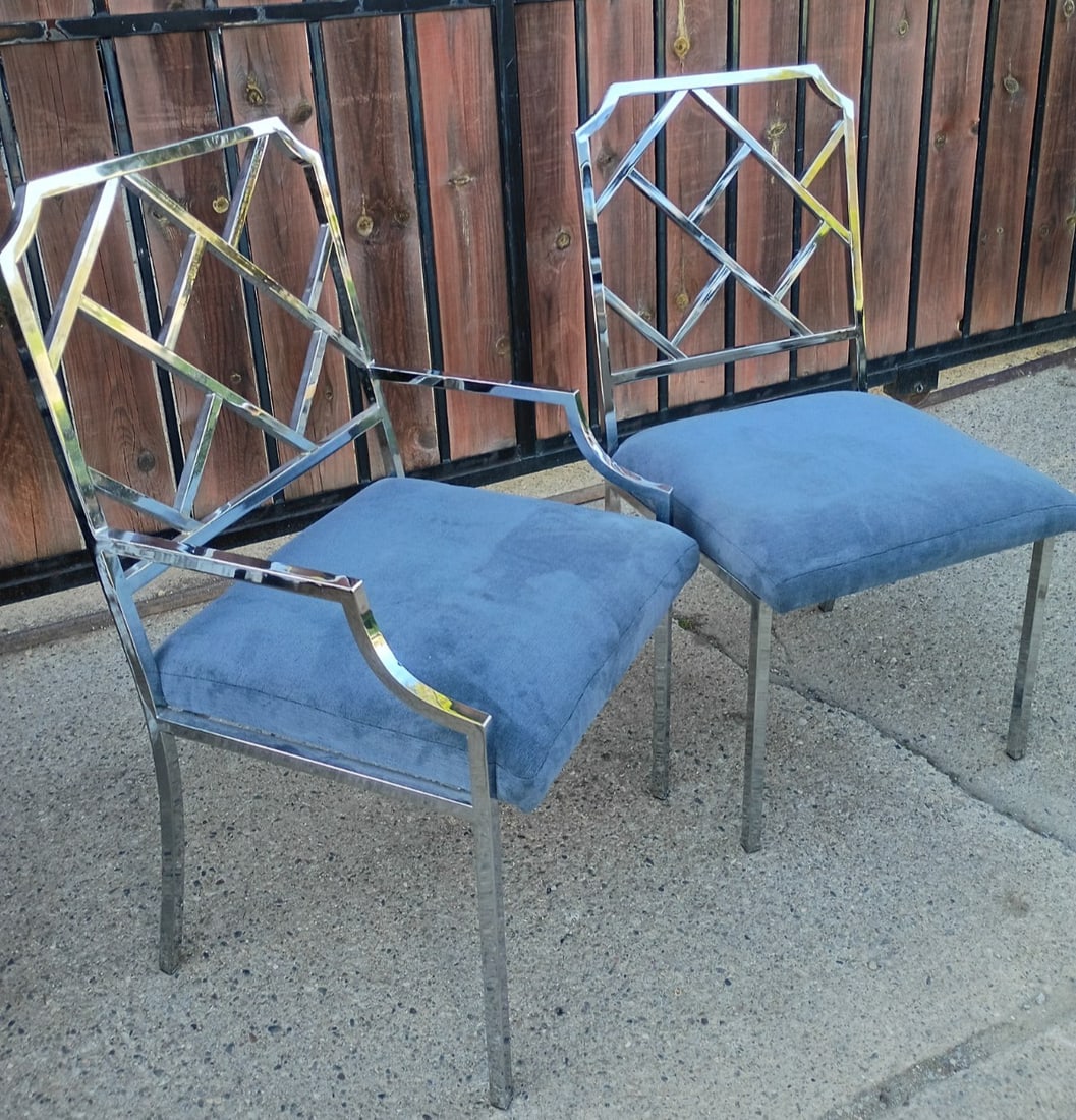 Pair of Milo Baughman DIA Chrome Chinese Chippendale Armchairs (1 of 18)