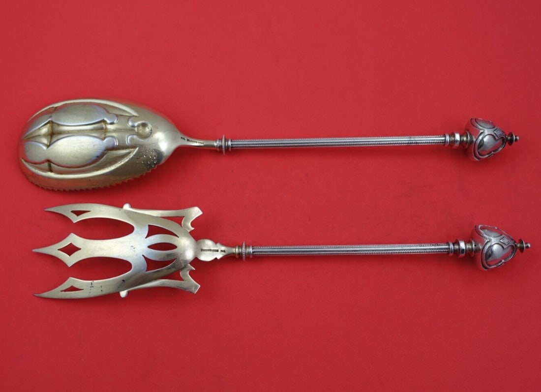 George Sharp Gothic Dome Sterling Silver Salad Serving Set 2pc - 2