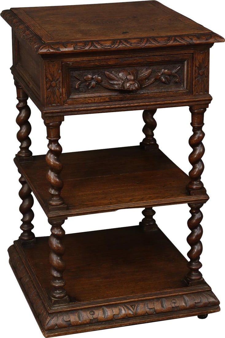 1880 French Oak Hunting Style Nightstand (1 of 7)
