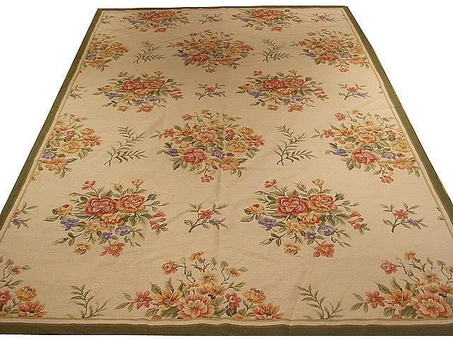 6' x 9' Beige Handcrafted Needlepoint Area Rug from China: 6' x 9' Beige Handcrafted Needlepoint Area Rug from China Free continental US Shipping Elevate your living space with the 6' x 9' Beige Authentic Flat-Woven Needlepoint Rug, a masterpiece of tradition