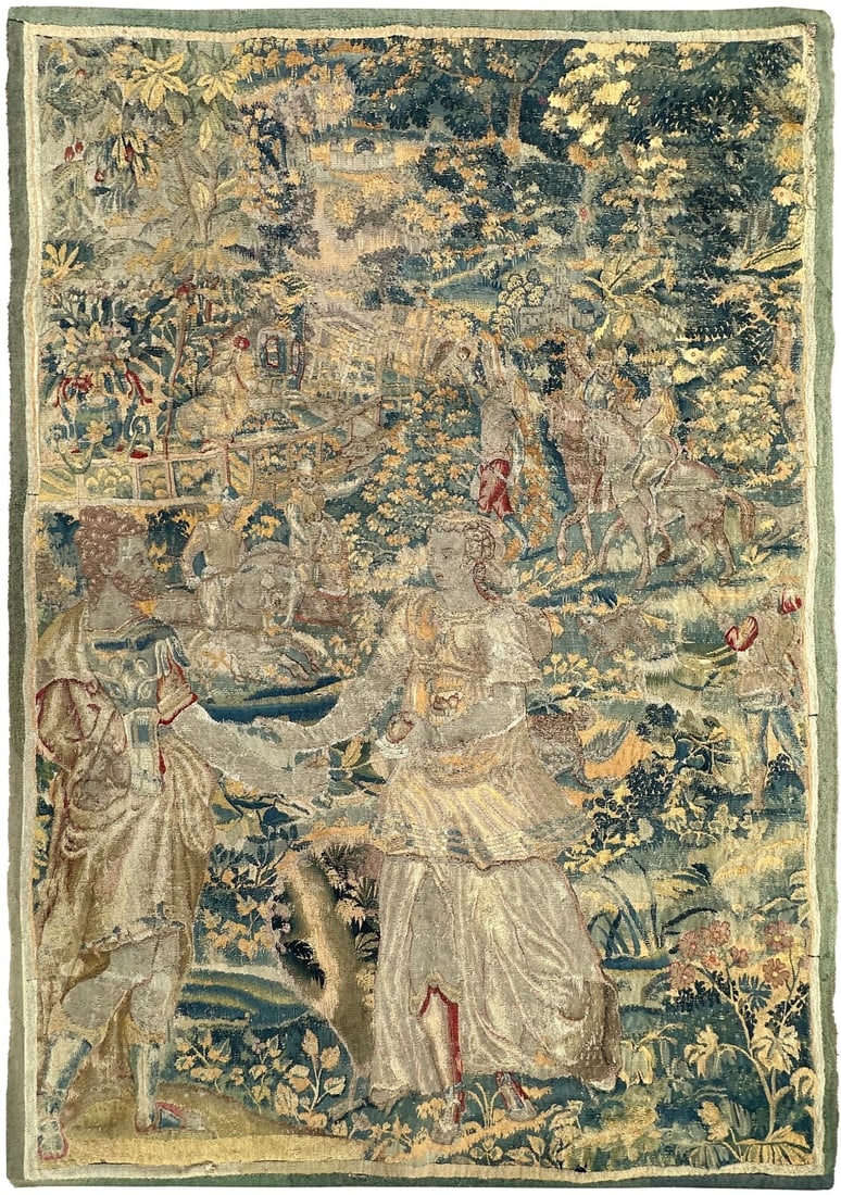 4x6 Handmade Wool Silk Tapestry Antique Flemish Verdure Belgium (1 of 14)