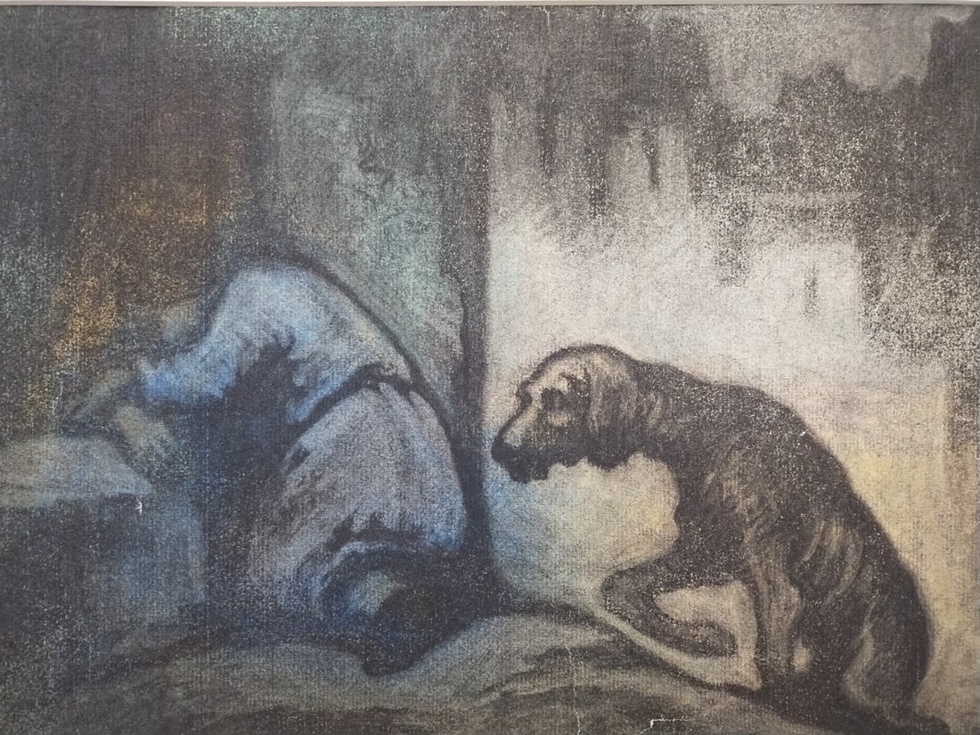 Unframed Pastel Watercolor by Eugene Higgins Destitute Man and Dog (1 of 9)