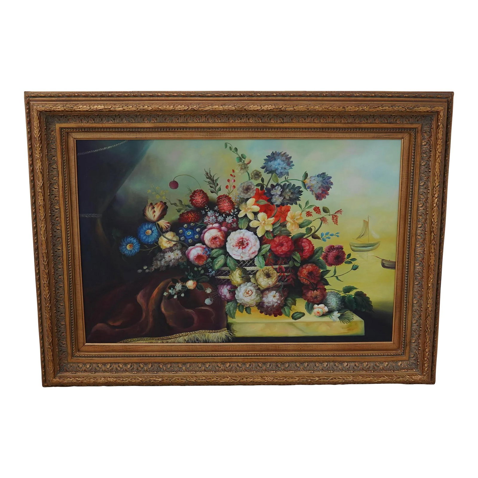 Ornate Framed 40 Year Old Floral Canvas Art 46 x 34 (1 of 10)