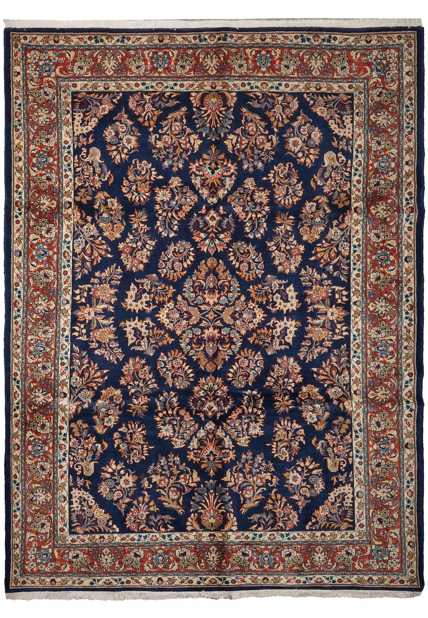 7.3 x 9.8 Fine Persian Sarouk Floral Bordered Rug: 7.3 x 9.8 Fine Persian Sarouk Floral Bordered Rug Free continental US Shipping Fine Persian Sarouk rug in black with an intricate floral pattern and bordered design. Presented in un-used condition. Sp