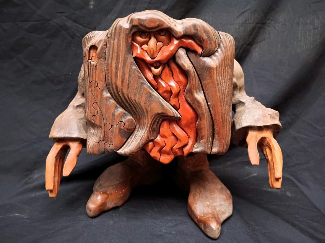 Mid Century Modern Wood Troll Figural Planter Sculpture (1 of 9)