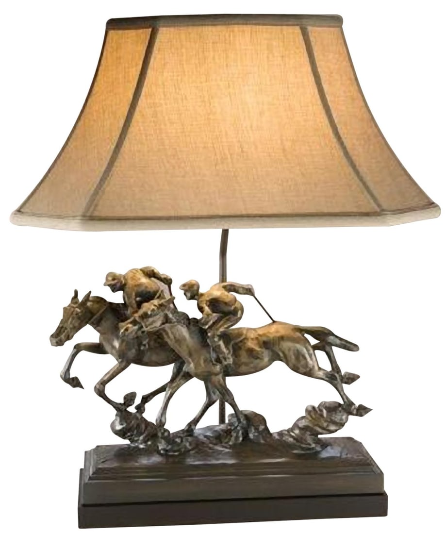 Hand-Cast Resin Lodge Style Sculpture Lamp with Linen Shade: Hand-Cast Resin Lodge Style Sculpture Lamp with Linen Shade This item is made at time of order. Please allow 42 to 70 days for production. Illuminate your space with this exquisite Hand-Cast Resin Scu