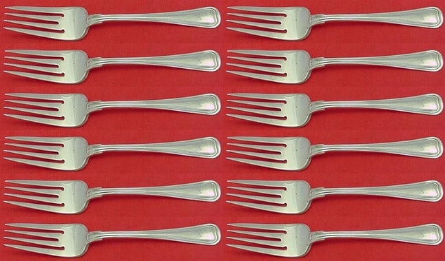 12 Gorham Old French Sterling Silver Salad Forks 6 in: 12 Gorham Old French Sterling Silver Salad Forks 6 in Set of 12 Gorham Old French sterling silver salad forks with a classic, clean-lined design first introduced in 1905. Each fork measures 6 inches a