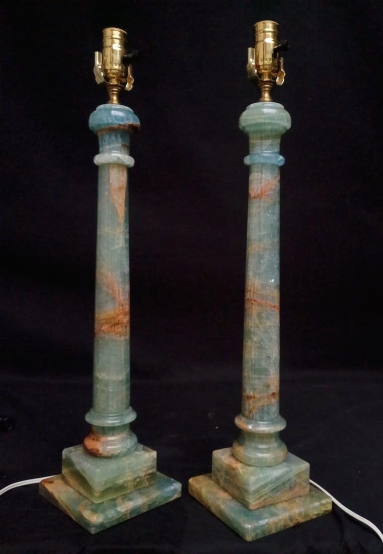 Pair of Italian Blue Onyx Neoclassical Column Lamps 32 inch (1 of 11)