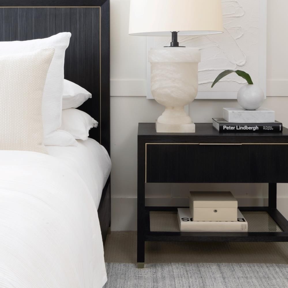 Alder Tweed Onyx Oak Nightstand Transitional Style Caleb Collection (1 of 1)