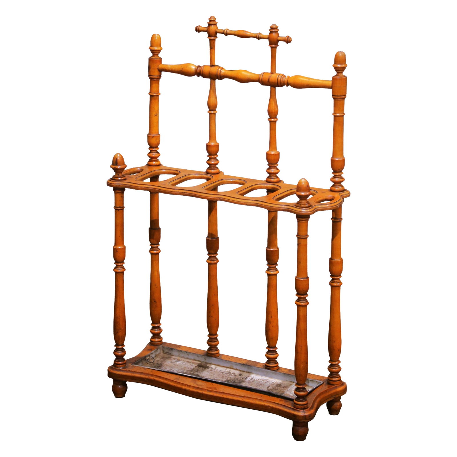 French Antique Faux Bamboo Umbrella Stand With Original Zinc Drip Tray Circa 1880: French Antique Faux Bamboo Umbrella Stand With Original Zinc Drip Tray Circa 1880 This late 19th century French umbrella and cane stand showcases the refined style of the Aesthetic Movement. Crafted f