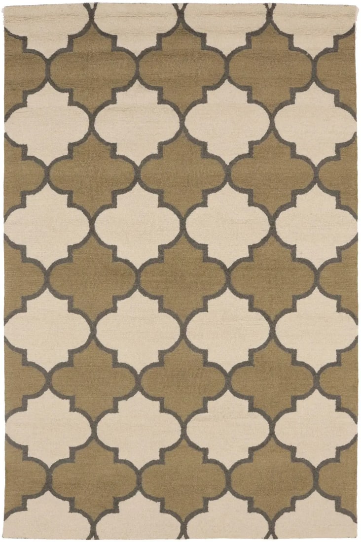5' x 8' Modern Trellis Wool Area Rug in Cream and Beige Hand-Tufted: 5' x 8' Modern Trellis Wool Area Rug in Cream and Beige Hand-Tufted This contemporary area rug features a modern trellis pattern in cream, beige, and gray tones. Hand-tufted from wool, it offers a sof