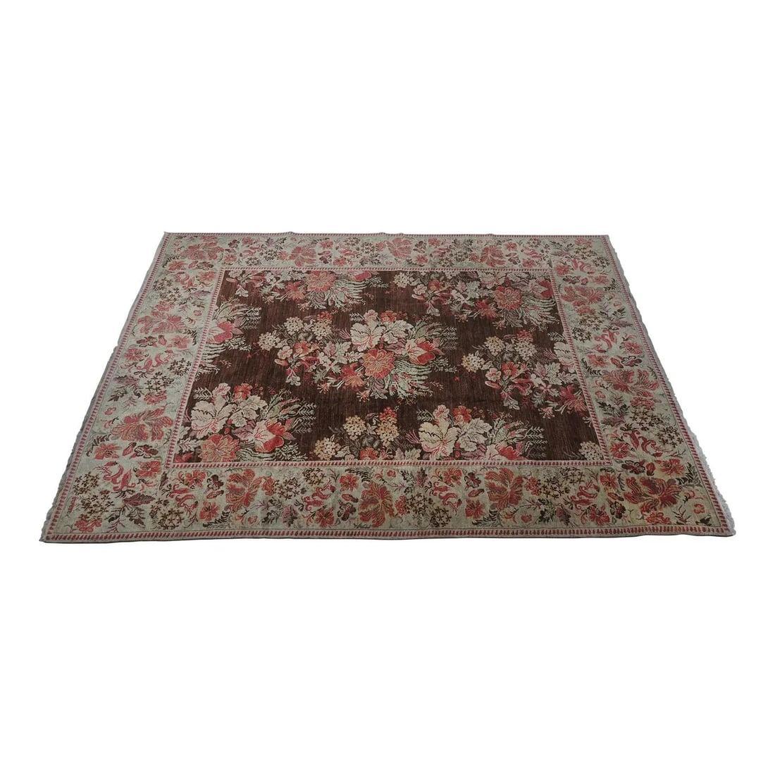Beige Brown Floral Wool Rug Approx 8x10: Beige Brown Floral Wool Rug Approx 8x10 This hand-knotted wool rug features a traditional floral pattern in beige and brown tones. With high-quality construction and an approximate age of 30 years, it