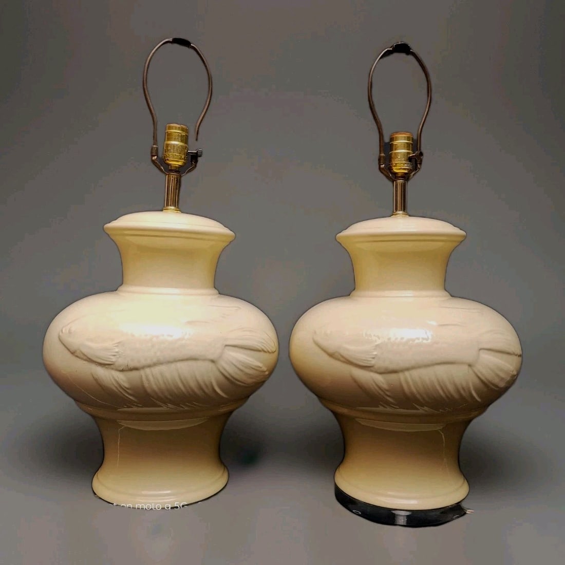 Vintage Pair of Fine Art Lamps Ceramic Koi Table Lamps (1 of 9)
