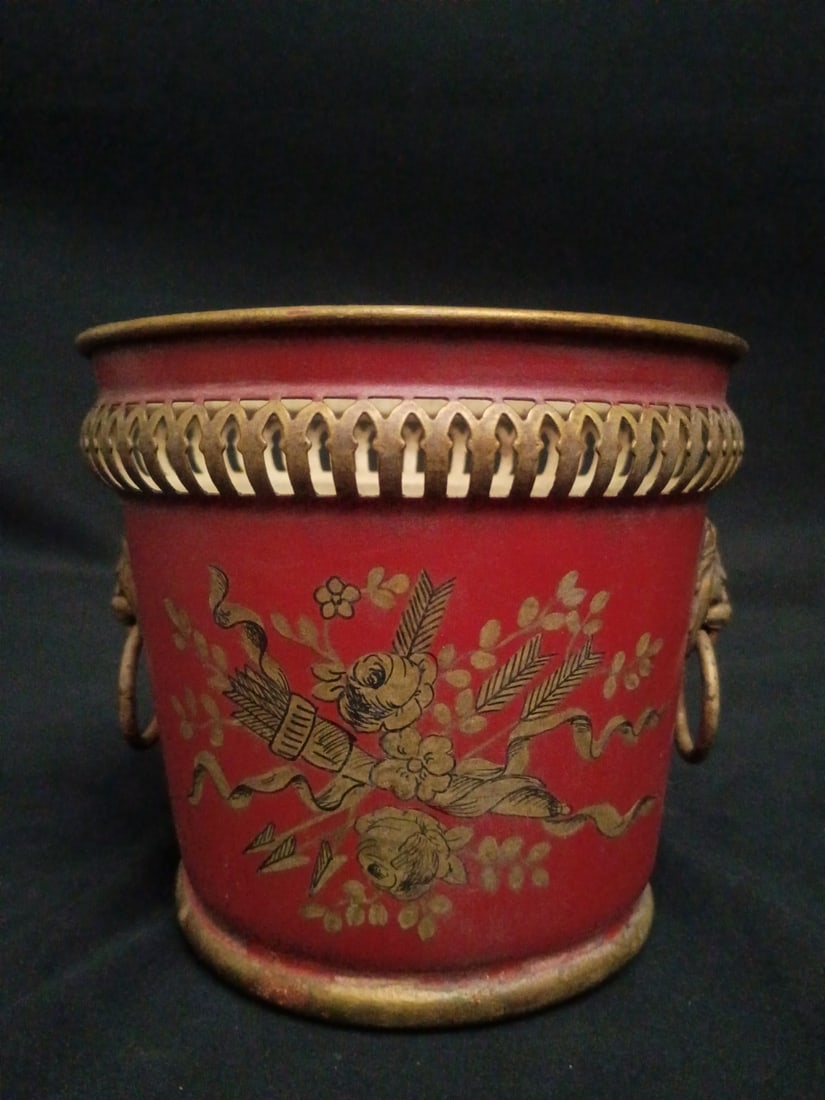 French Empire Style Tole Cache Pot Tin Urn Planter Made in France (1 of 11)